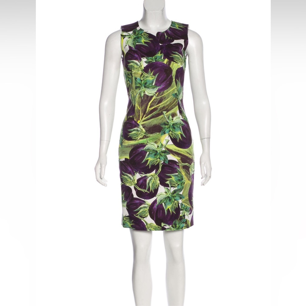 DOLCE & GABBANA Eggplant Print Sleeveless Dress - Sz US 2 / IT 38
